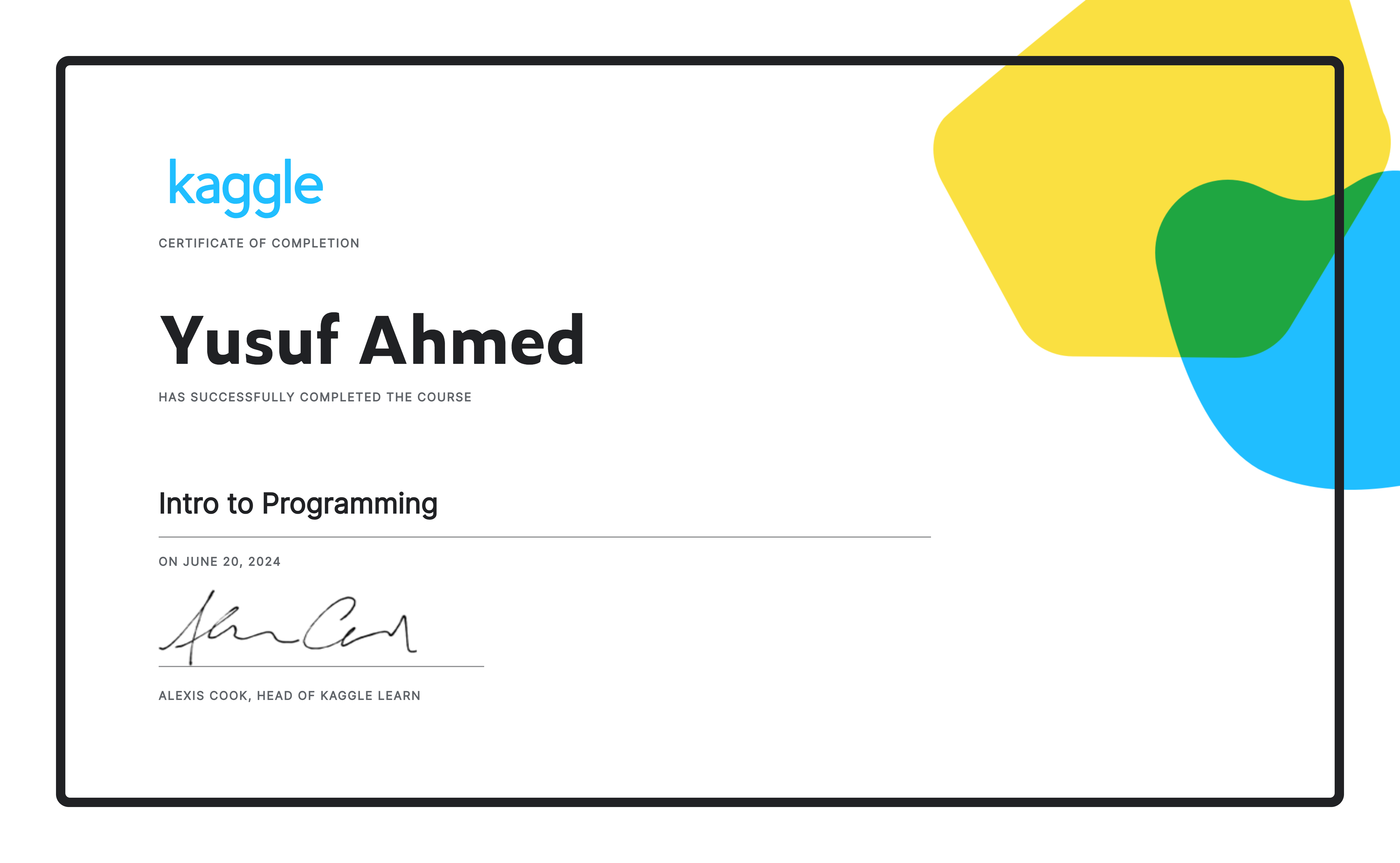 Intro to Programming Certificate